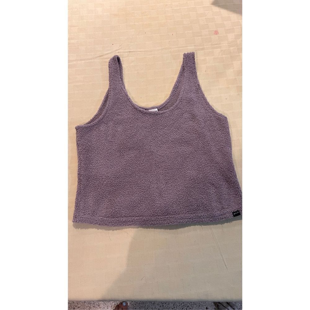 PINK Victoria's Secret Women's Fluffy  Tank Crop Top Sleep Shirt Purple Size XL